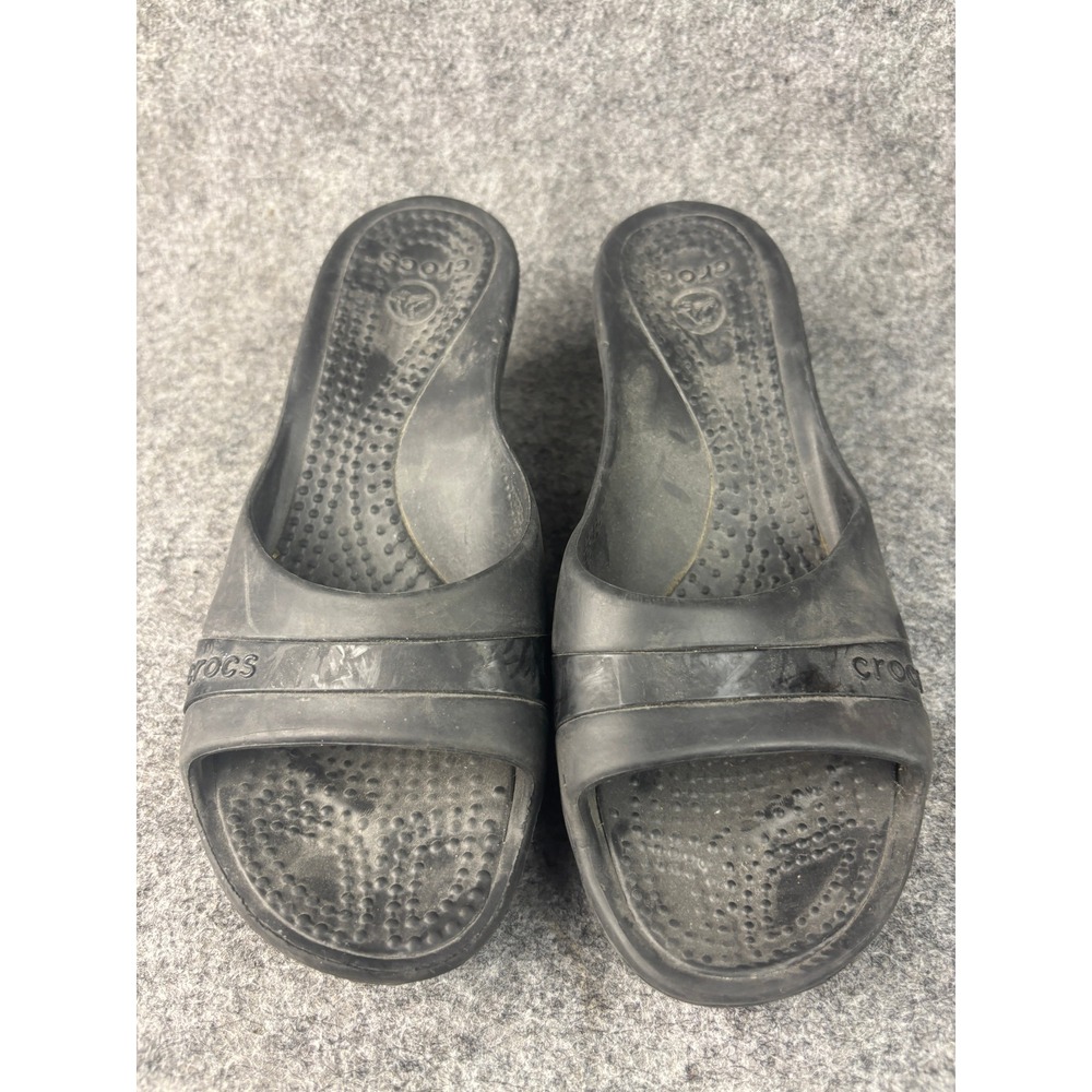 Crocs Wedge Sandals Womens 8 Black Slide‎ Open Toe Casual Comfort